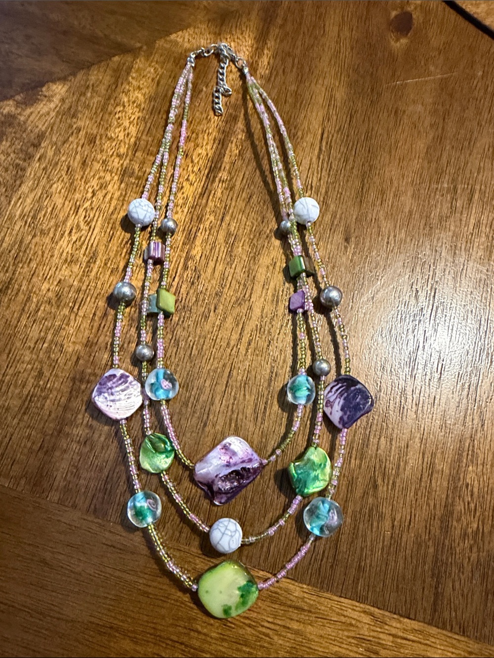 Multi-Strand Green & Purple Beaded Women's Necklace